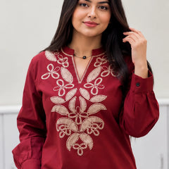 Embroidery Work Maroon Top Pant Set