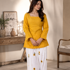 Embriodery Work Yellow Cotton Farshi Salwar Set