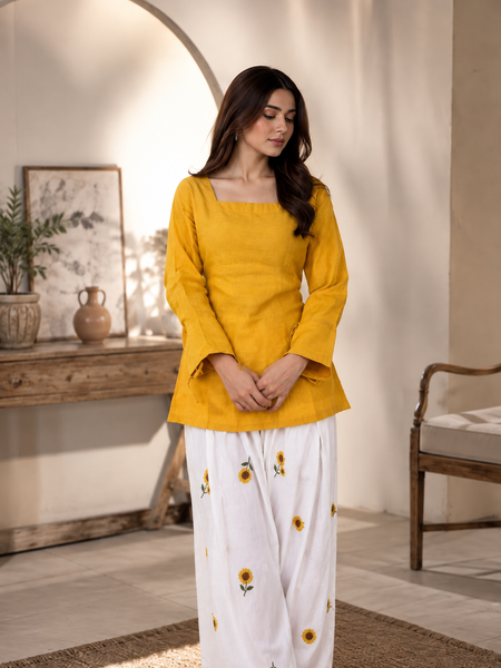 Embriodery Work Yellow Cotton Farshi Salwar Set