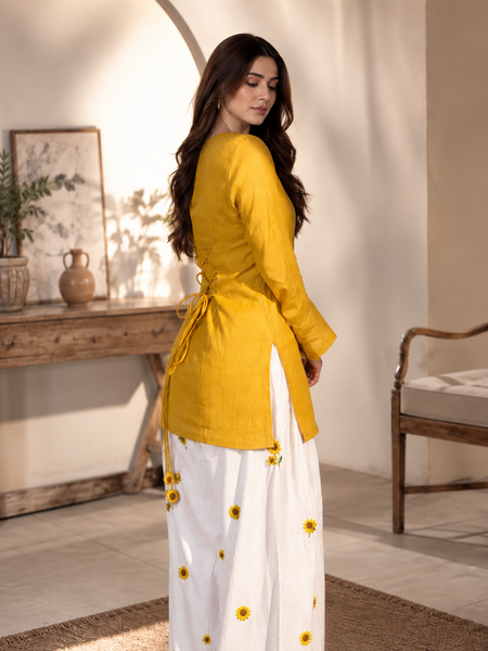 Embriodery Work Yellow Cotton Farshi Salwar Set