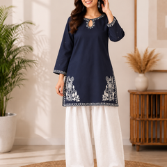 Trendy Farshi Pattern Blue Kurta Salwar Set