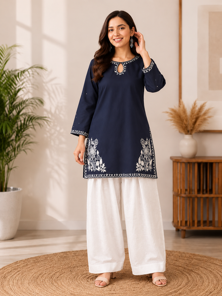 Trendy Farshi Pattern Blue Kurta Salwar Set