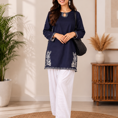 Trendy Farshi Pattern Blue Kurta Salwar Set