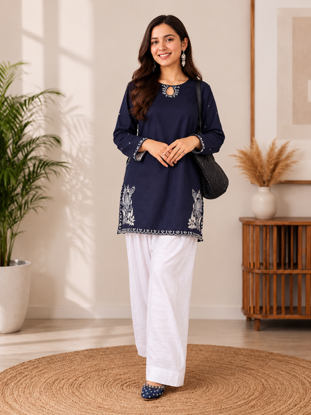Trendy Farshi Pattern Blue Kurta Salwar Set