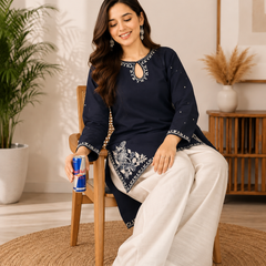 Trendy Farshi Pattern Blue Kurta Salwar Set