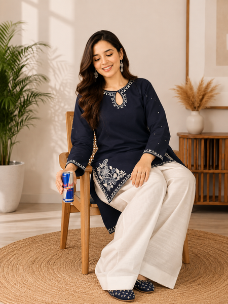 Trendy Farshi Pattern Blue Kurta Salwar Set