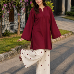 Red Embroidery Work Farshi Palazzo Set