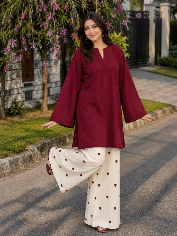 Red Embroidery Work Farshi Palazzo Set