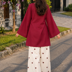 Red Embroidery Work Farshi Palazzo Set