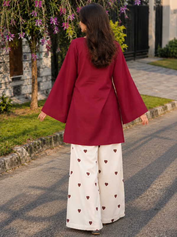 Red Embroidery Work Farshi Palazzo Set