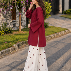 Red Embroidery Work Farshi Palazzo Set