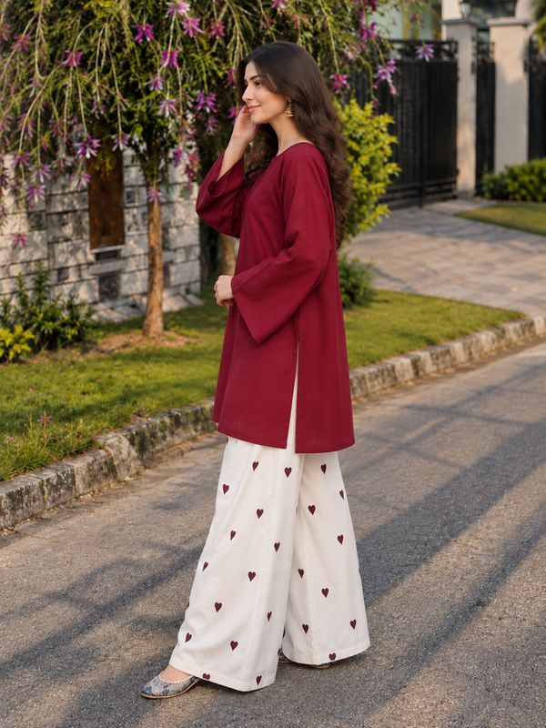 Red Embroidery Work Farshi Palazzo Set