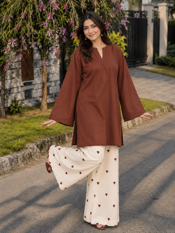 Red Embroidery Work Farshi Palazzo Set