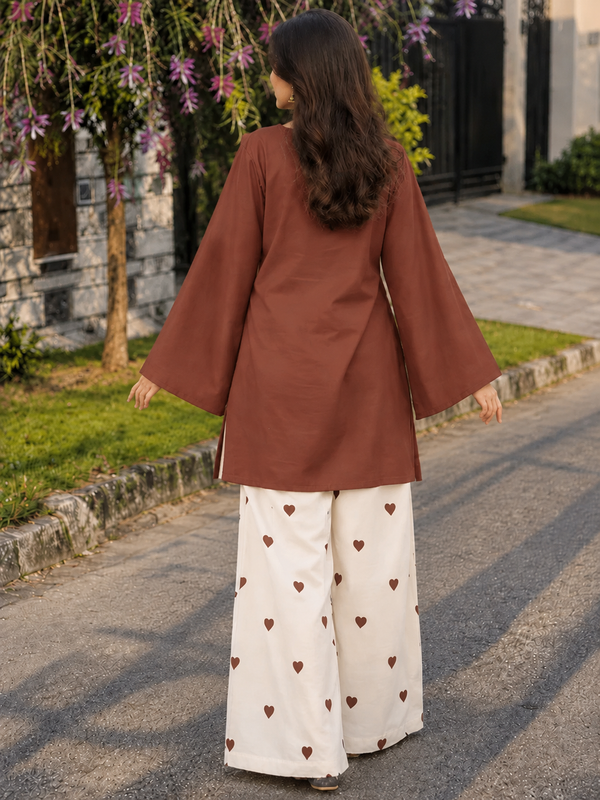 Red Embroidery Work Farshi Palazzo Set