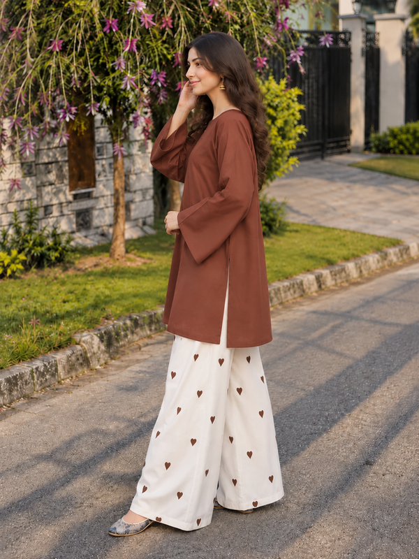 Red Embroidery Work Farshi Palazzo Set