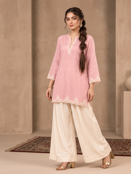 Trendy Farshi Pattern Baby Pink Kurta Salwar Set
