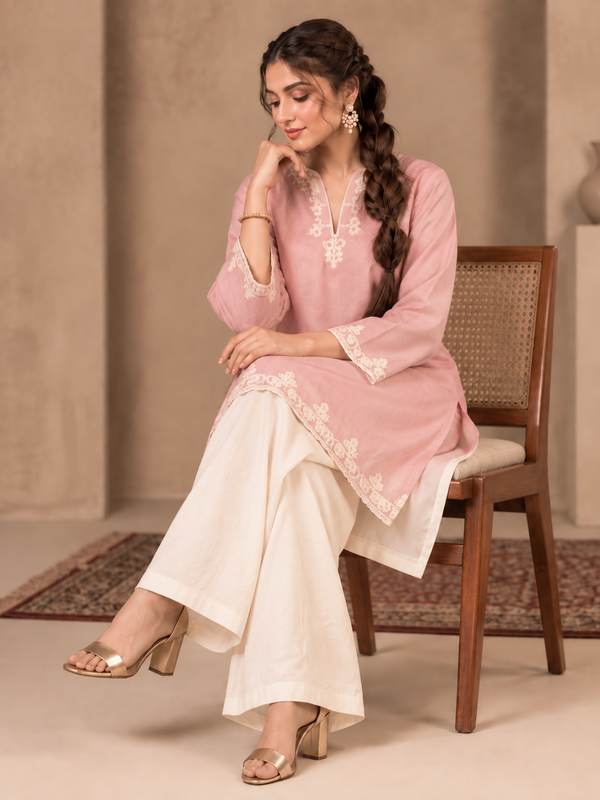 Trendy Farshi Pattern Baby Pink Kurta Salwar Set