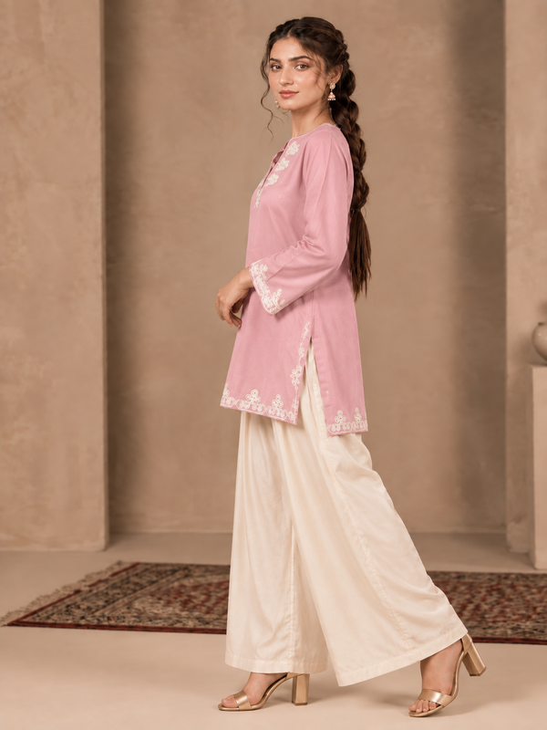 Trendy Farshi Pattern Baby Pink Kurta Salwar Set