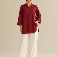Maroon Color Cotton Kurti Pant Set