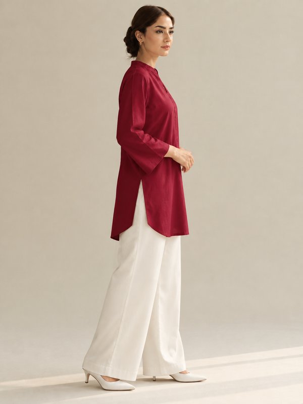 Maroon Color Cotton Kurti Pant Set