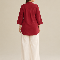 Maroon Color Cotton Kurti Pant Set