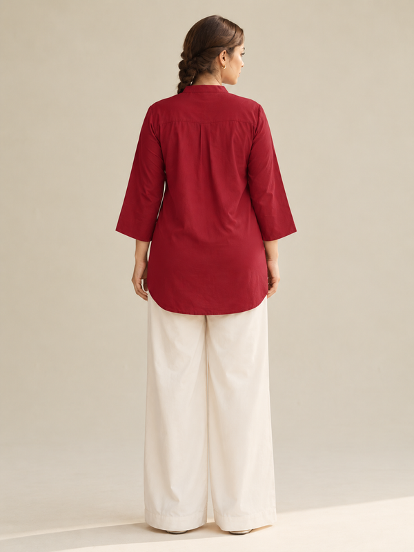Maroon Color Cotton Kurti Pant Set