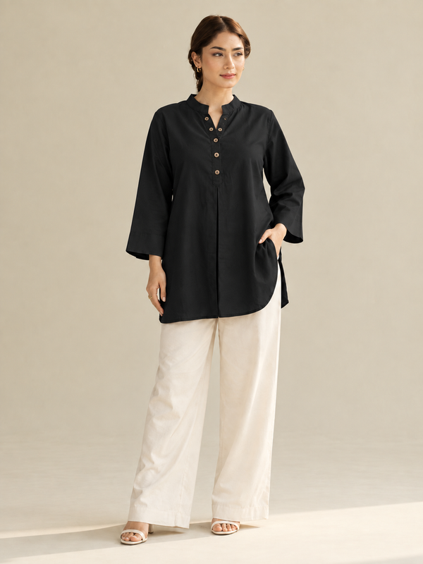 Black Color Cotton Kurti Pant Set