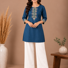 Embroidery Work Brown Cotton Top Set