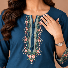 Embroidery Work Brown Cotton Top Set