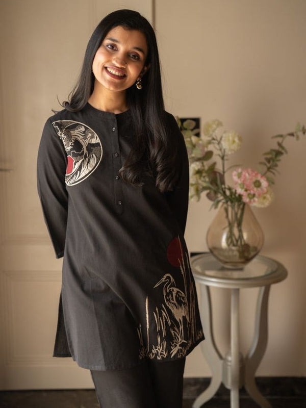 Embroidery Work Cotton Flex Black Co_ord Set