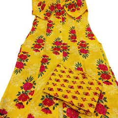 A-Line Yellow Printed Cotton Co-ord Set
