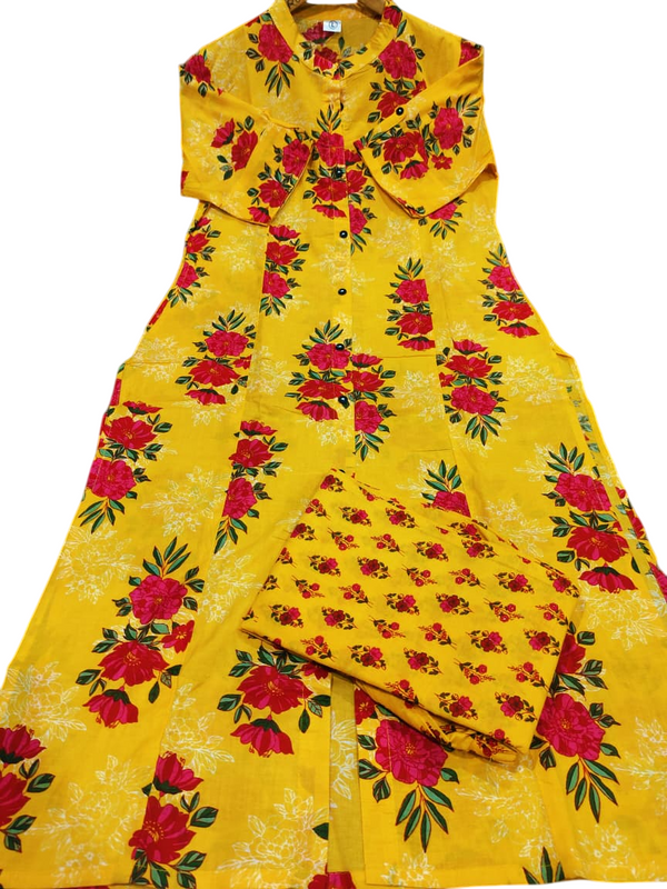 A-Line Yellow Printed Cotton Co-ord Set
