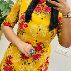 A-Line Yellow Printed Cotton Co-ord Set