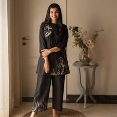 Embroidery Work Cotton Flex Black Co_ord Set