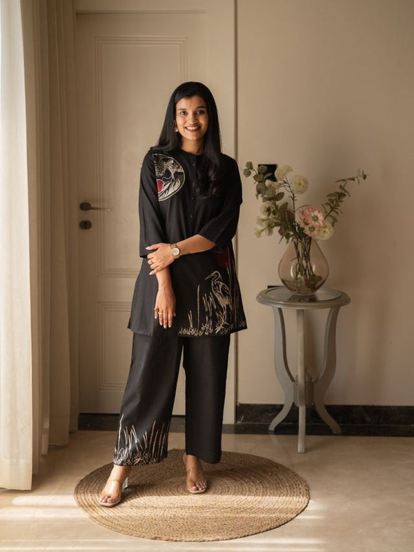Embroidery Work Cotton Flex Black Co_ord Set