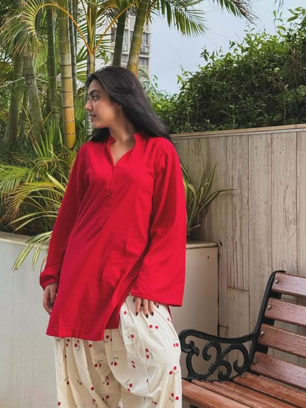 Chery Embroideried Work Red Farshi Salwar Set