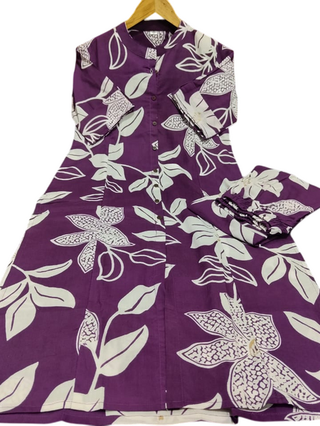 Printed Cotton Purple Kurti Palazzo Set