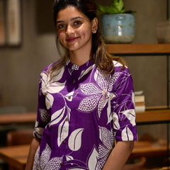 Printed Cotton Purple Kurti Palazzo Set