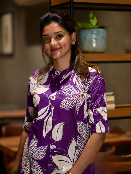 Printed Cotton Purple Kurti Palazzo Set