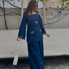 Evil Eye Embroidery Blue Farshi Salwar Set