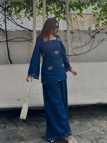Evil Eye Embroidery Blue Farshi Salwar Set