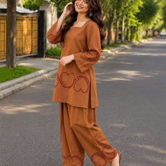 Embroidery Work Bright Rust Cotton Farshi Salwar Set