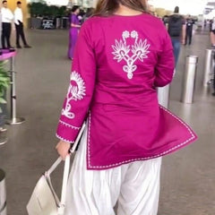 Embroidery Work Magenta Farshi Salwar Set