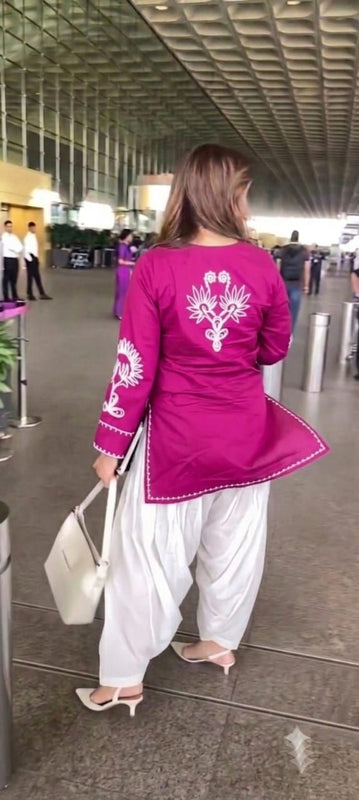 Embroidery Work Magenta Farshi Salwar Set