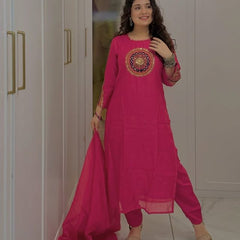 Beautiful Designer Magenta Color Cotton Suit Set