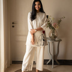 Embroidery Work Cotton Flex Off-White Co_ord Set