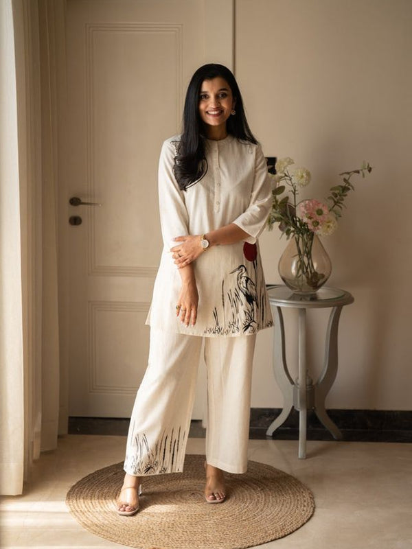 Embroidery Work Cotton Flex Off-White Co_ord Set