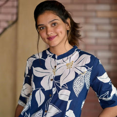 Blue Printed Cotton Kurti & Palazzo Set