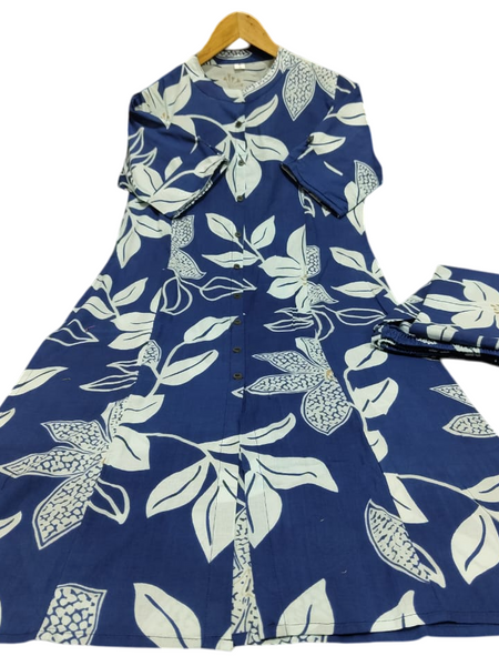 Blue Printed Cotton Kurti & Palazzo Set