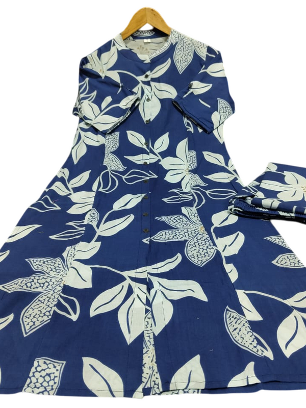 Blue Printed Cotton Kurti & Palazzo Set